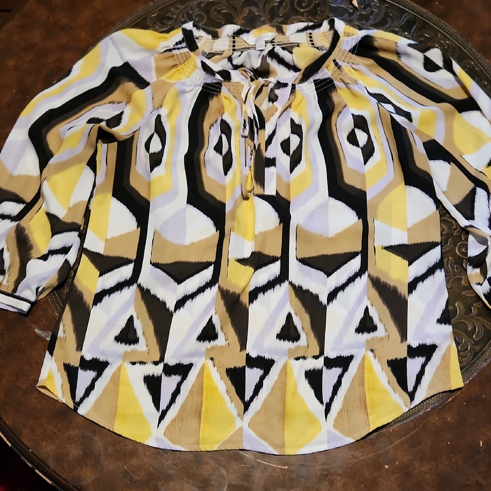 Charming Charlie Yellow and Black Geometric Blouse
